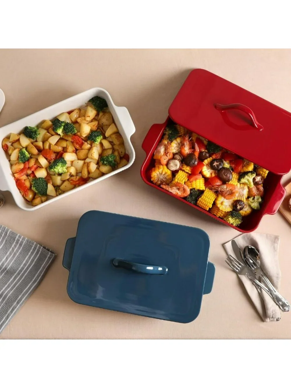 Ceramic Casserole Dish with Lid - 9x13 Rectangular Bakeware for Oven
